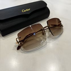 Brown Rectangle Cartier Sunglasses 