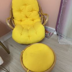 Rattan Chair And Matching Stool Set 