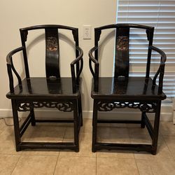 Antique Hand Made Carved Wood Chinese Chairs (2)
