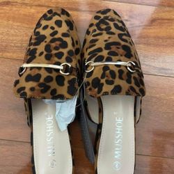 Women Slip On Sandal Shoes Flats Loafers, Pointed Toe - Leopard Suede (size 9)