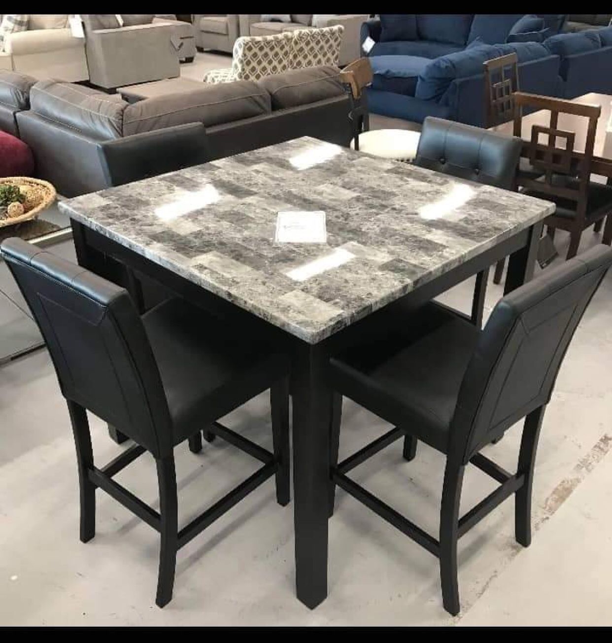 Marble Counter Dining Table And Bar Stools Black🎈 Color Options Available👍 New Brand ✅
