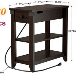 ✌️ Espresso Set of 2 Narrow End Tables Flip Top Side Tables Farmhouse Nightstands Sofa Bedside Tables with Charging Station with Storage for Small Spa