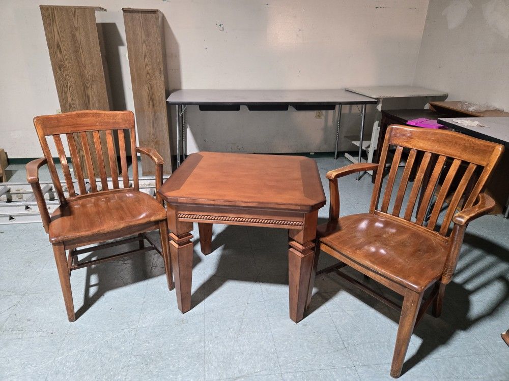 2 Wooden Chairs And 1 Small Table 