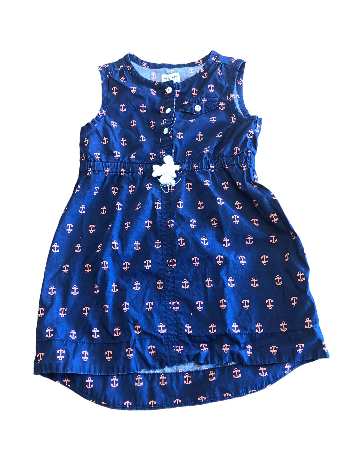 EUC 3T Old Navy Pink Anchor Nautical Blue Sleeveless Aline Dress