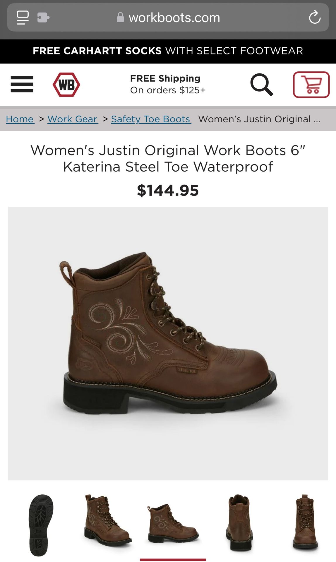 Women’s Justin Original Work Boots 6" Katerina Steel Toe Waterproof