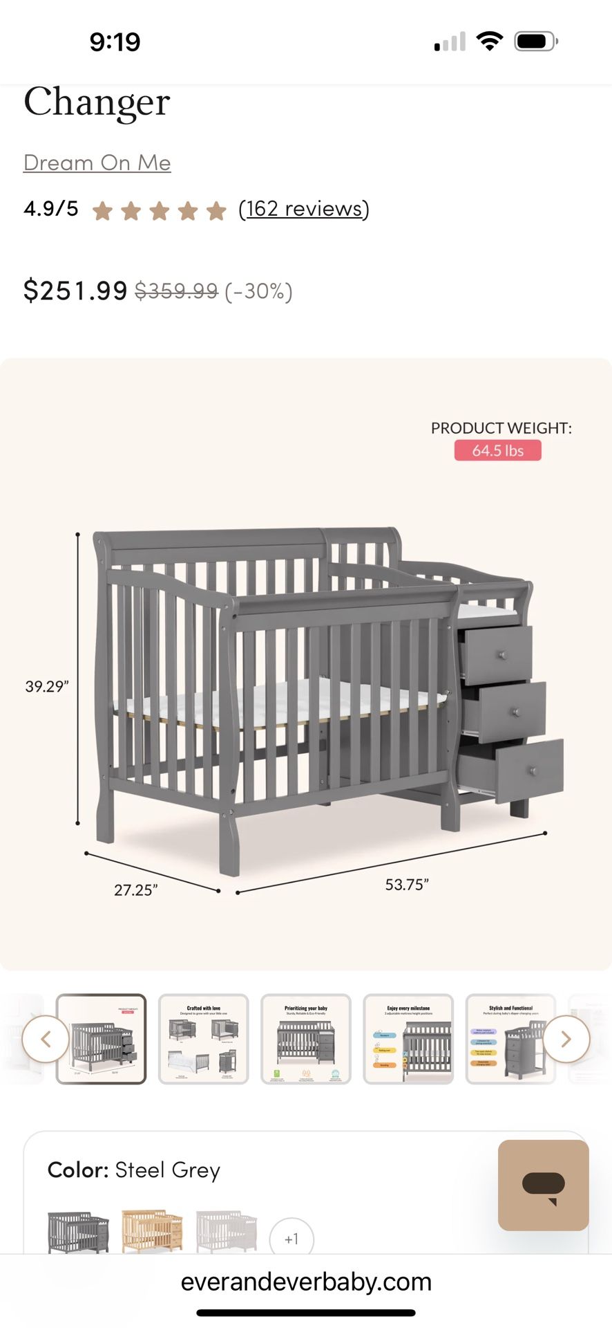 Dream On Me Jayden Crib & Changer