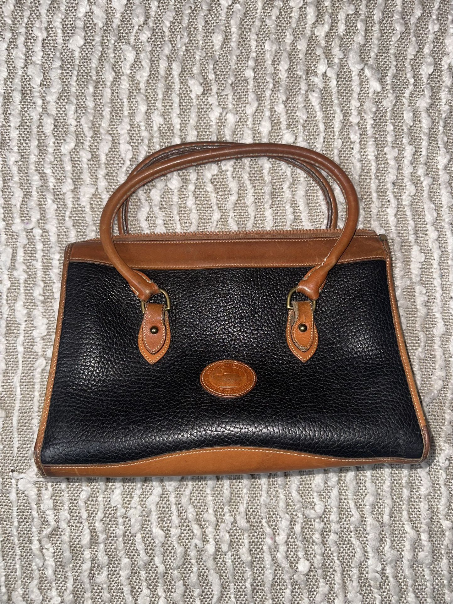 Dooney & Bourke Vintage Black/Tan Satchel Handbag Size 12x9x4