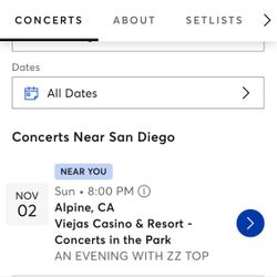 ZZ TOP 2 Tickets For Nov 2 Viejas