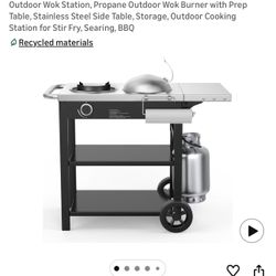 Outdoor Wok Station, Propane Outdoor Wok Burner with Prep Table, Stainless Steel Side Table, Storage, Outdoor Cooking Station for Stir Fry, Searing, B