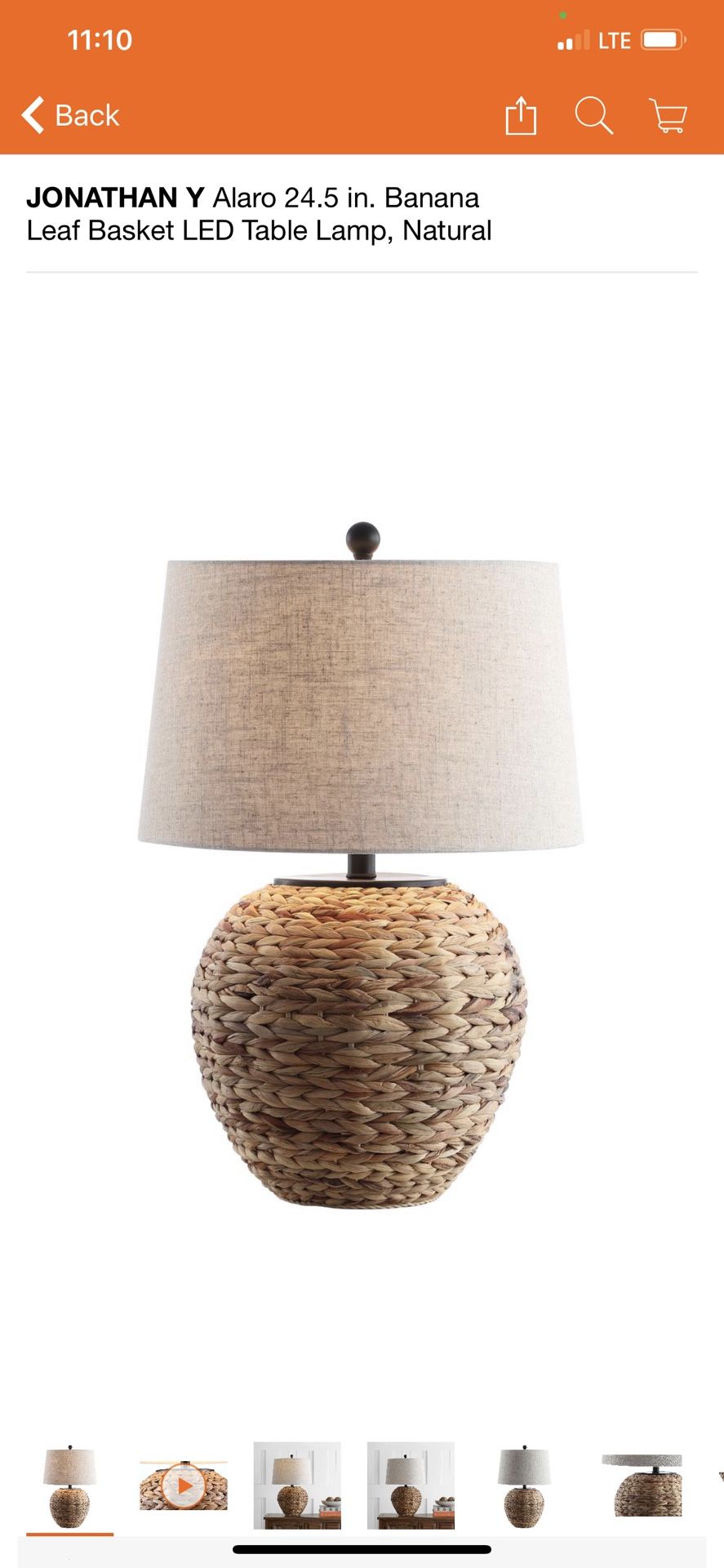 JONATHAN Y Alaro 24.5 in. Banana Leaf Basket LED Table Lamp, Natural