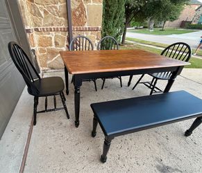 Dining table with 4 chairs and 1 bench