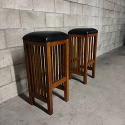 One Set of 2 New Real Solid Wood Bar Height Stools