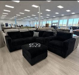Gorgeous ‼️ 4-Pc Reversible Corduroy Sectional Sofa With Ottoman And Cup Holders