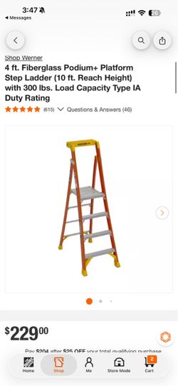 Werner 4 ft. Fiberglass Podium+ Platform Step Ladder (10 ft. Reach Height) with 300 lbs. Load Capacity Type IA Duty Rating