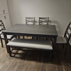 Brand New Dining Set $479 Table, 4 Chairs & Bench Grey Solid Wood