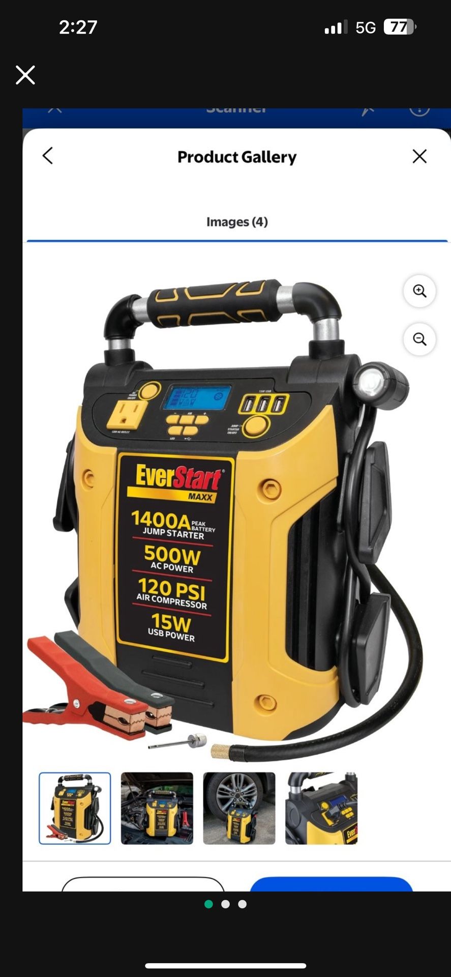 EverStart Maxx J5CPDE 1400 Peak Amps Jump Starter, Power Station, 500W Inverter, 120 PSI Compressor New Open Box Charged and Tested 100% guaranteed