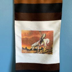 TAPESTRY DECORATION HAND MADE IN MEXICO HORSE WITH NATIVE AMERICAN INDIAN PICTURE 