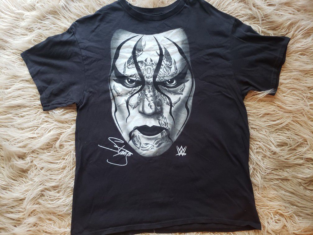 WWE Sting Mask All Over Print Face Black Retro Wrestling T-Shirt Men's XLarge