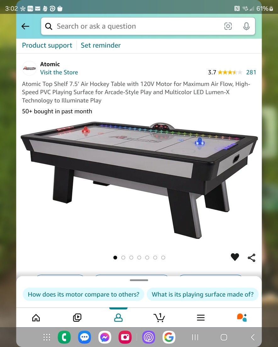 Atomic Top Shelf 7.5’ Air Hockey Table with 120V Motor for Maximum Air Flow, High-Speed PVC Playing Surface for Arcade-Style Play and Multicolor LED