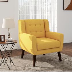 HUIMO Accent Chair Mid Century Modern Armchair Recliner Chair, YellowComfy Single Sofa, for Living Room, Button Tufted, Armrest Reading Seat, Bedroom 