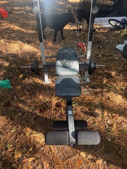 Gold's Gym Weight Bench with Barbell and Rack