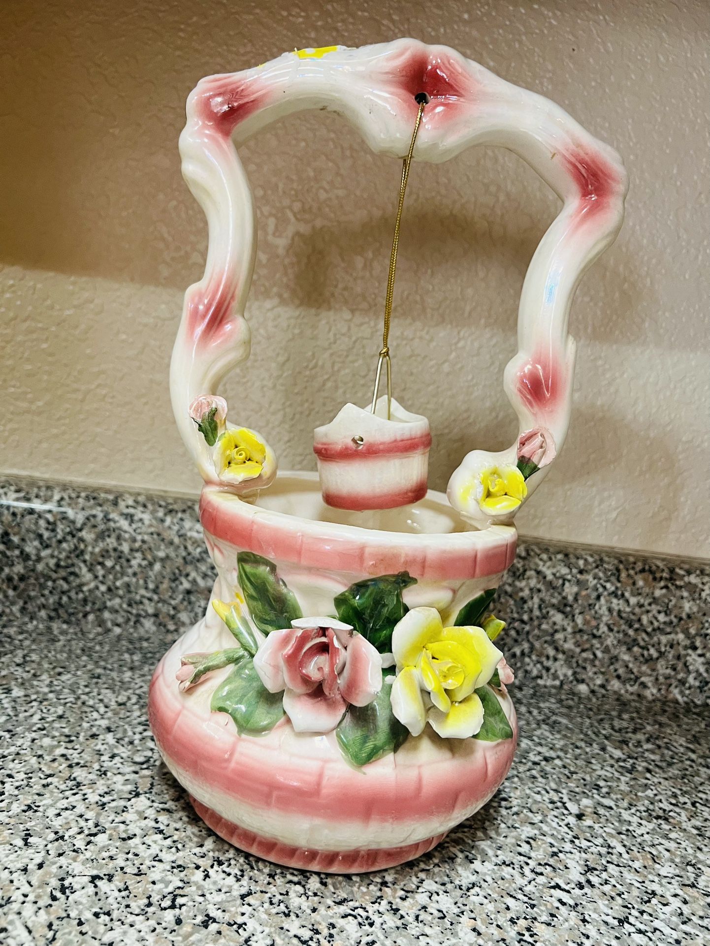 Ceramic Pink Floral Wishing Well