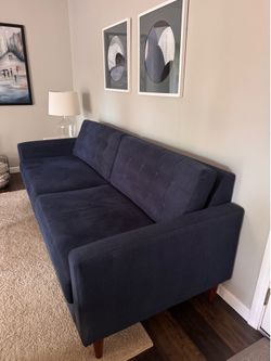 Dania Couch- Navy, like new, solid wood feet