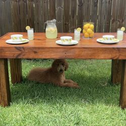“Handcrafted Rustic Wood Table – Dog Approved! 🐾”