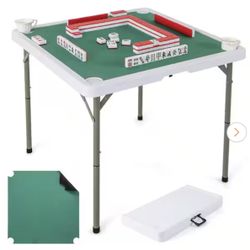 35 in. Folding Mahjong Table with Cup Holders & Smooth Felt Mat Carrying Handle Green