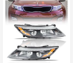 Upgraded Halogen Headlights Assembly For 2014 2015 Optima, [LED Daytime Running Light] Passenger & Driver Side Headlamp With Bulbs Clear Lens Black Ho