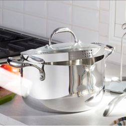 Princess House Cacerola de 6qt de Acero Inoxidable Tri-Ply con Tapa Coladora