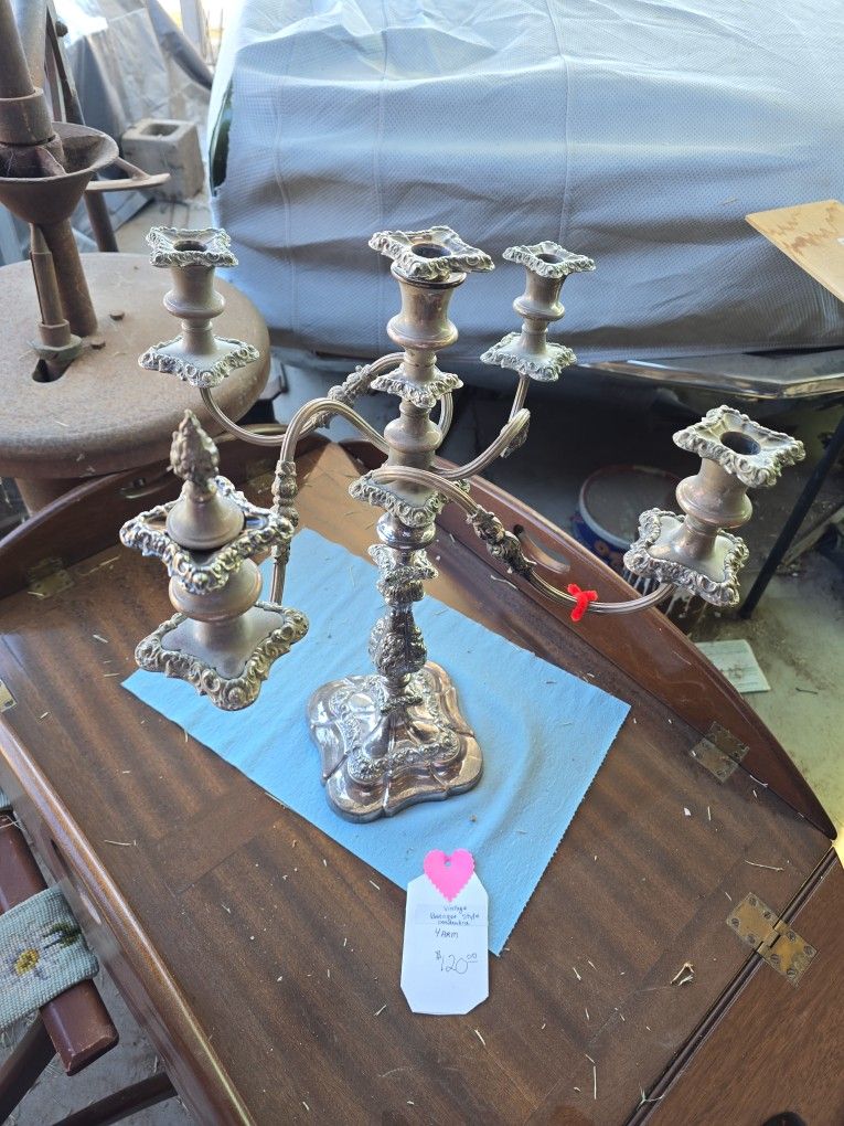Antique Baroque Style 4 Arm Silver Plated