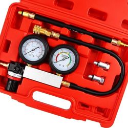 Cylinder Leak Down Tester Kit, Dual Gauge 100PSI Engine Leakage Detector for Automotive Gas Engines, with Adapters for 10-18mm Spark Plugs