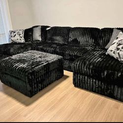 Custom corduroy sectional, Black corduroy, Ottoman ❤️‍🔥