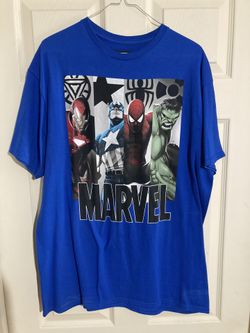 Marvel Blue Shirt Adult Size Large (Iron Man, Captain America, Spider-Man, Hulk)