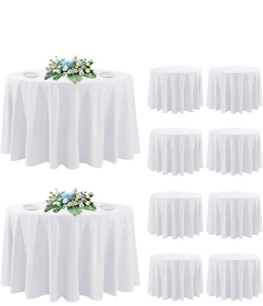 10 Pack of Round White 120 Inch Stain Resistant Tablecloths 