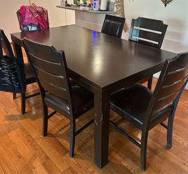 7 Piece Dining Table Set Espresso Solid Wood