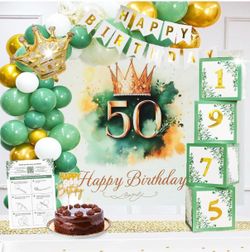 50th Birthday Party Decoration Kit Green Gold