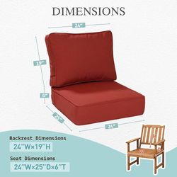24''x24'' Outdoor Chair Cushions Set, Stain Resistant and Water Resistant, Sunbrella Fabric Cushion with Individual Pocket Springs for Backyard, Sofa,