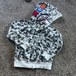white double hood camo BAPE zip up