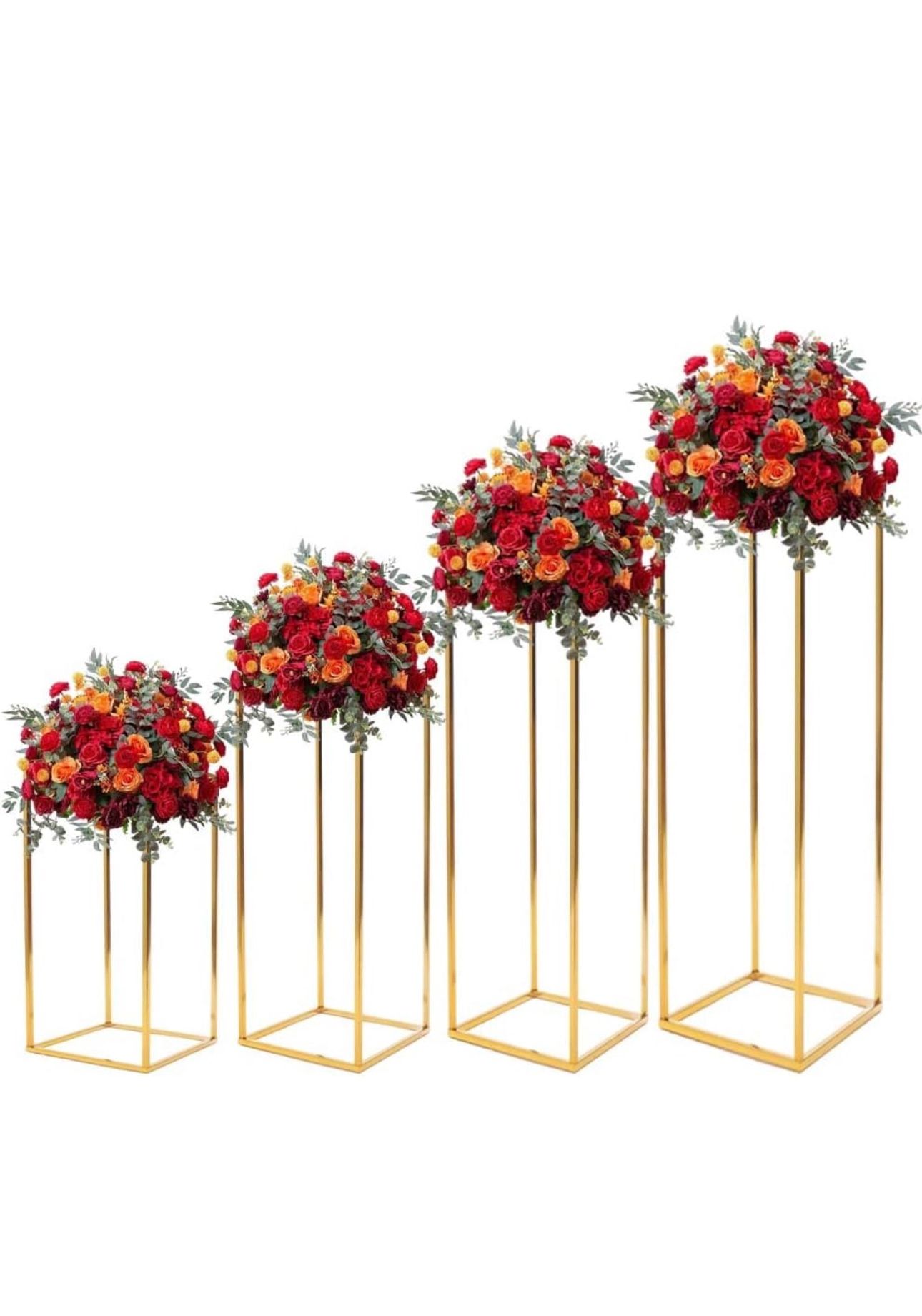 4 Pcs Gold Wedding Flower Stand, Metal Column Flower Stand , 40-100cm Tall Geometric Centerpieces Vase for Table,Flower Rack Home Party Wedding Decora