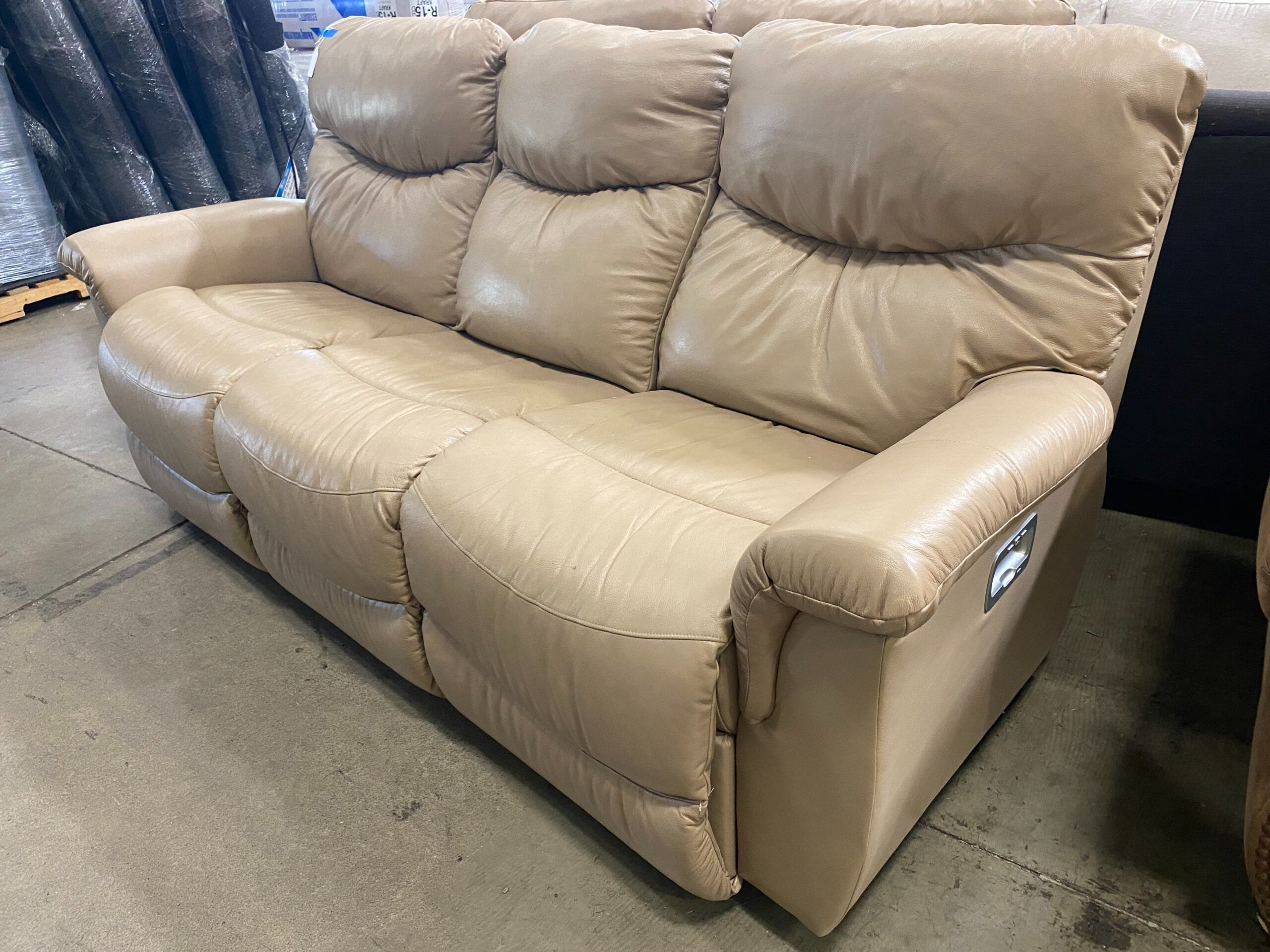 LA-Z-BOY James Reclining Beige Leather 3 Seat Sofa