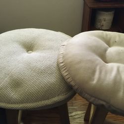 2 Beige Stool Cushions. One Is Striped And One Solid But They Match 