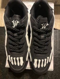 Watson Tombstone Bones White and black sneakers with white bone graphic on the toe, size US 12.0 #bones #skateboarding
