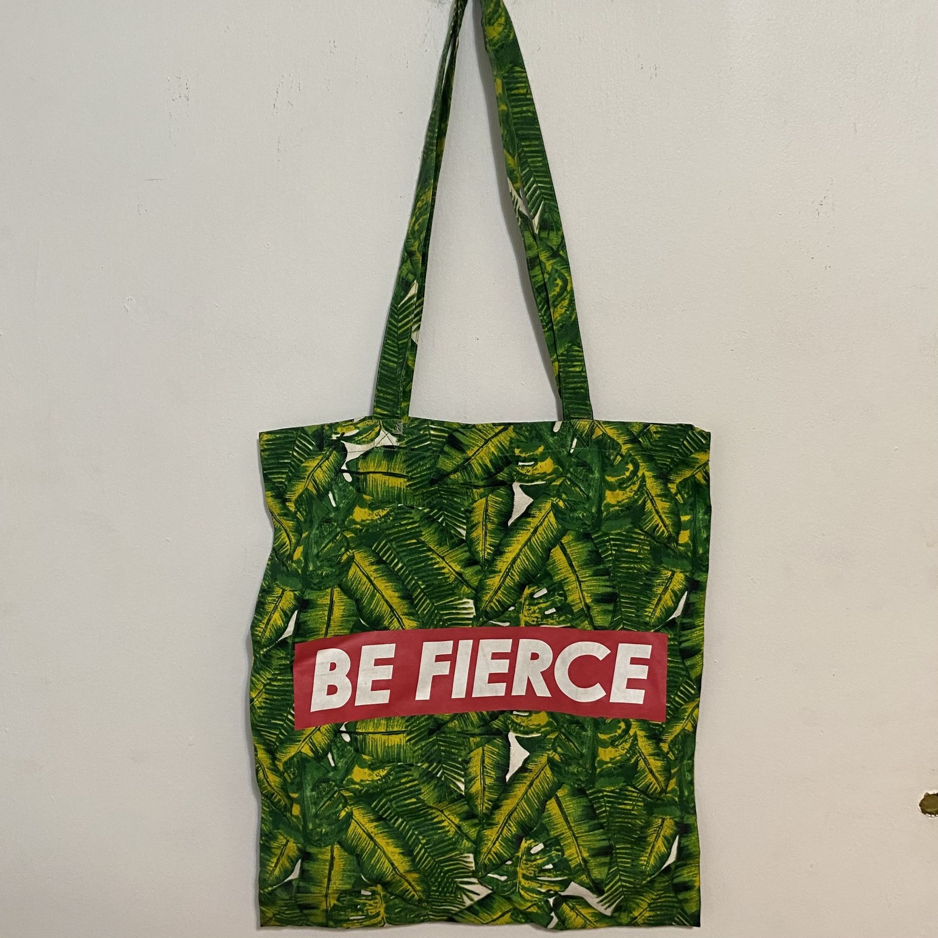 Be Fierce Tropical Palm Leaf Print Tote Bag