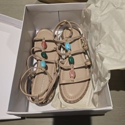 Marc Fisher Yessah Jeweled Strappy Sandals – Light Natural Size 8.5