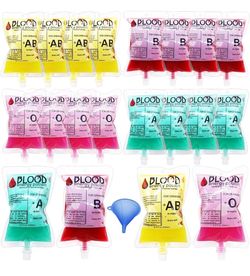 40 Pack Blood Bags for Drinks, 8.5oz Halloween Drink Pouches, Reusable Food Grade Bags with Caps for Halloween Party Favors, Juice Party, Vampir