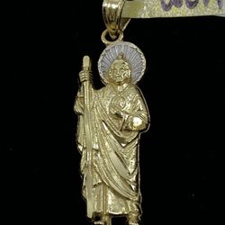 $150 Two Tone Gold Saint Jude San Judas Charm Pendant