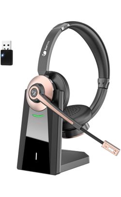 Earbay Wireless Headset, Bluetooth Headset with Microphone Noise Canceling & USB Dongle, Wireless Headphones with Mic Mute/Charge Dock for PC Computer