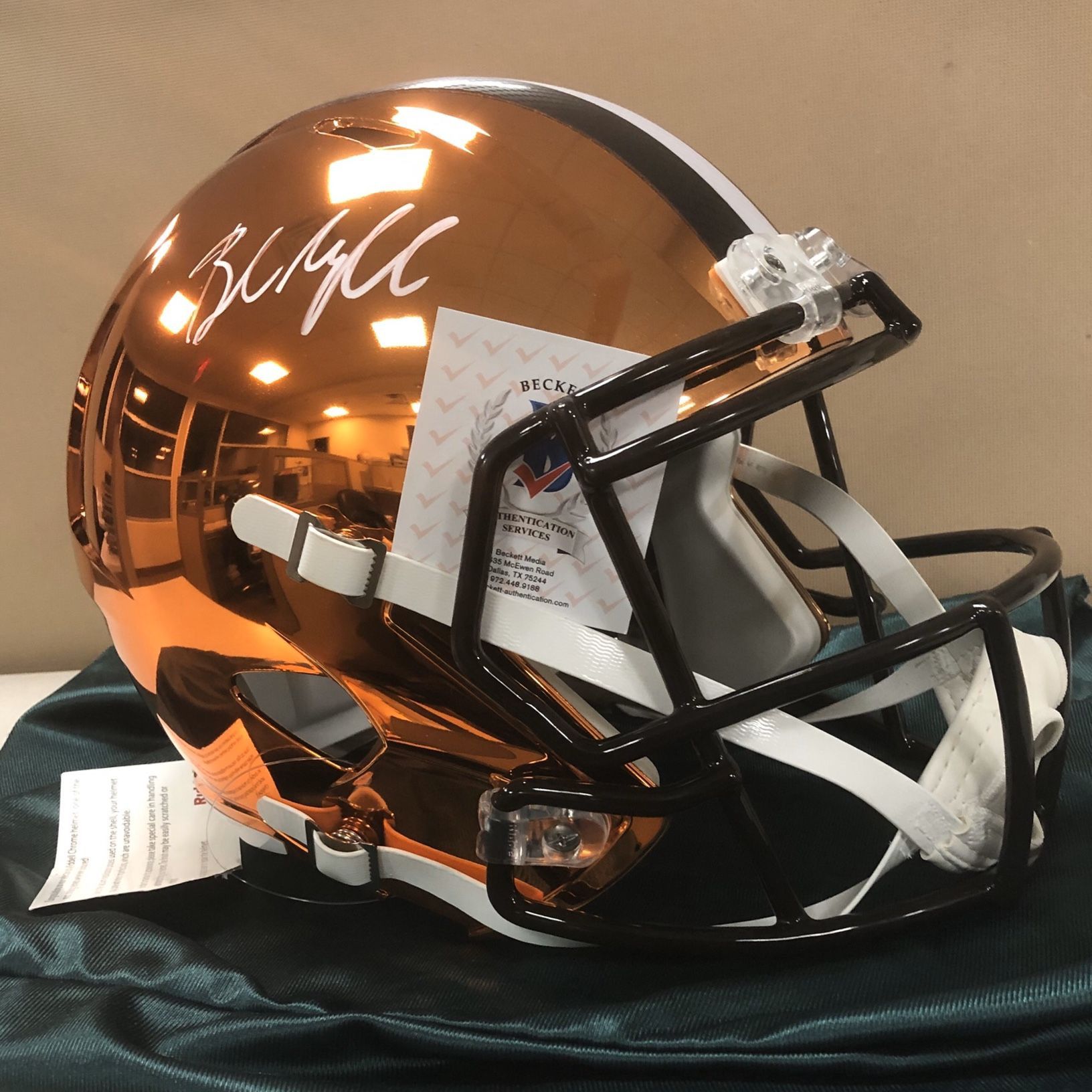 Baker Mayfield Autographed Signed Cleveland Brown Riddell Chrome Speed Replica Full Size Helmet Beckett COA
